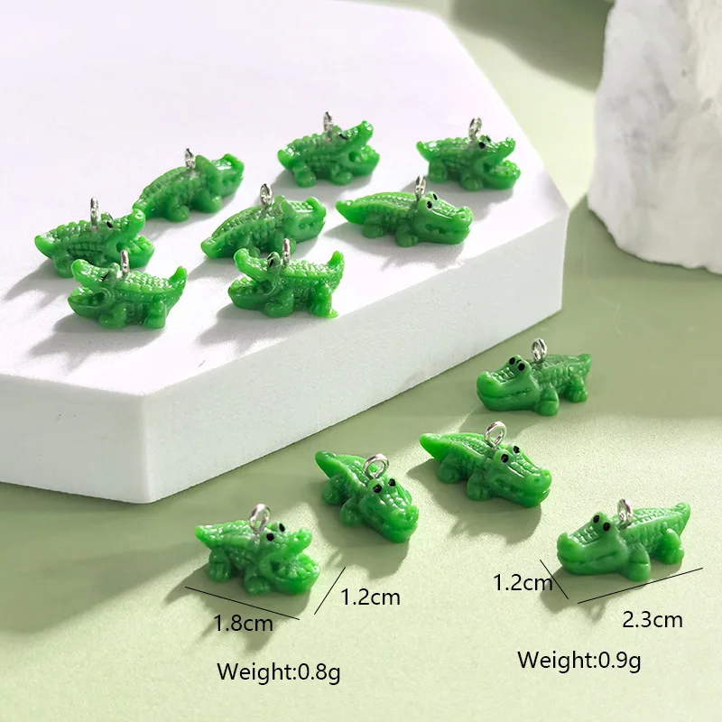 10개 귀여운 악어 3D 참, 미니 레진 동물 펜던트, 쥬얼리 제작용, 목걸이 및 귀걸이 공예 DIY 액세서리