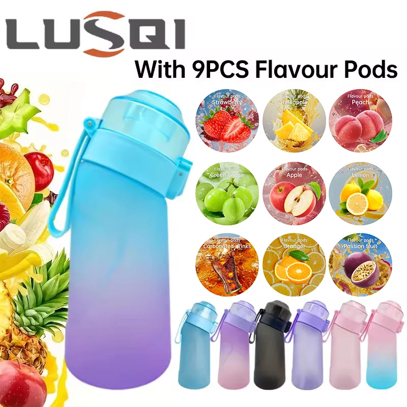 

LUSQI 500ML Air Flavored Water Bottle With 9 Flavor Rings Sports Fashion Straw For Outdoor Sports Activities