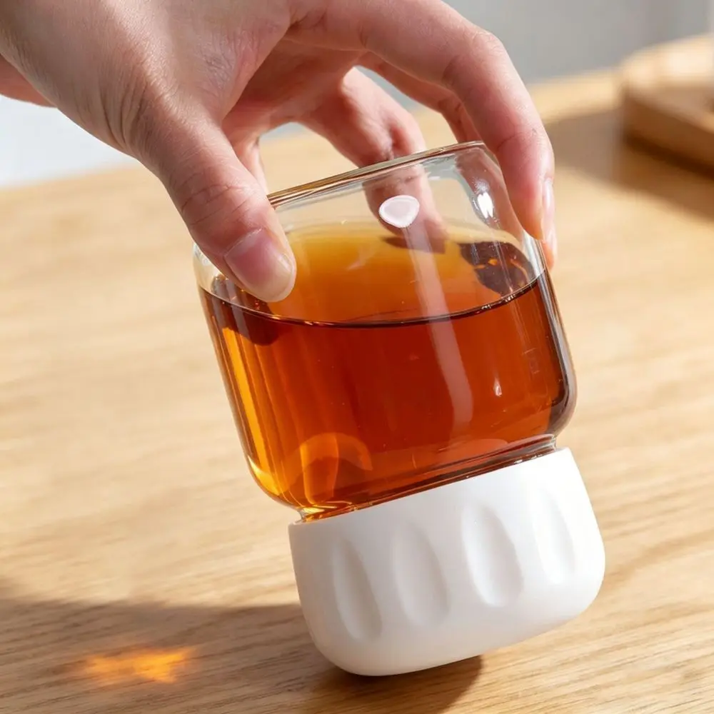 Premium Chubby Glass Mug Heat Resistant Borosilicate Water Cup With Lid Aesthetic Drinkware For Daily Office Home Use