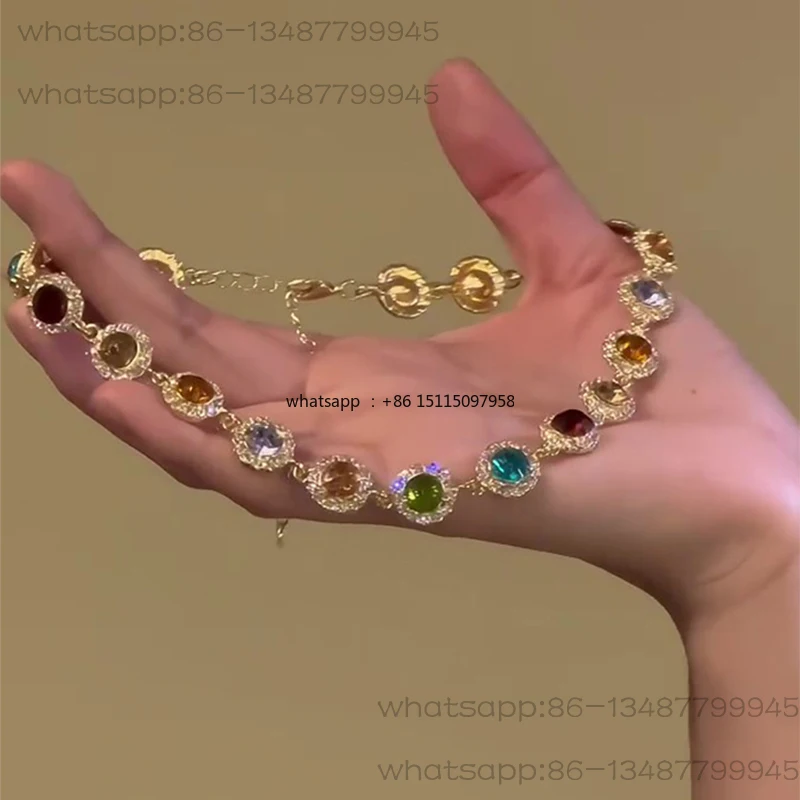 Color zircon super flash necklace women's high-end exquisite collarbone chain