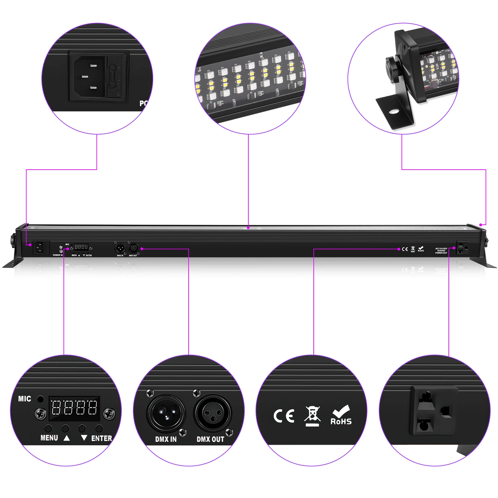 thumbnail image 2 of 2 Pack 50W RGB Wall Washer Lights - Bluetooth App Controlled Color Changing Light Bars 2 of 6