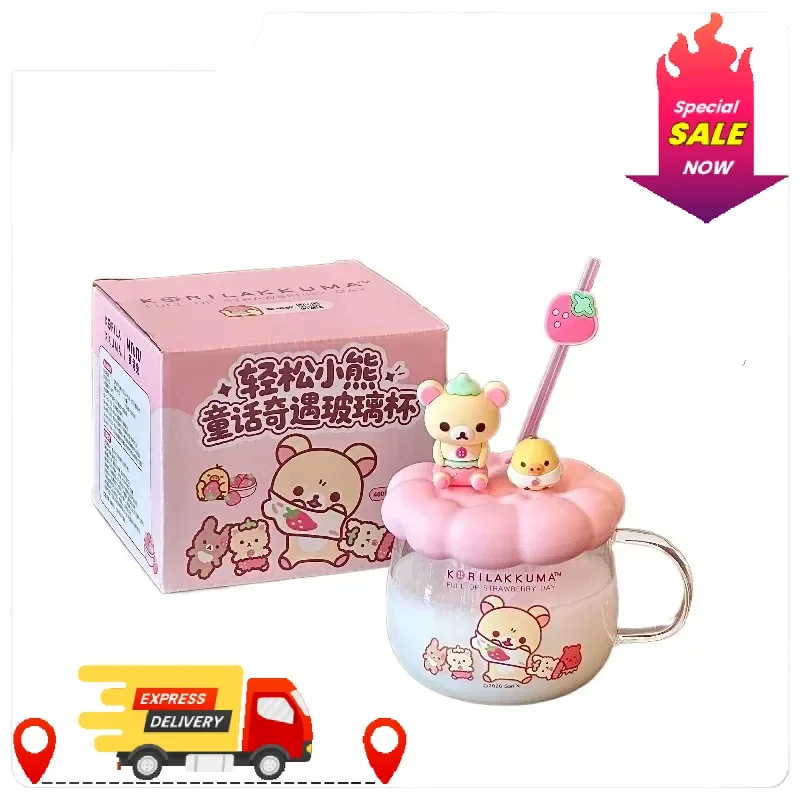 Rilakkuma Glass Water Cup With Lid Straw High Temperature Resistant Cute Cartoon Drinking Mug For Office Home Daily Use view 3