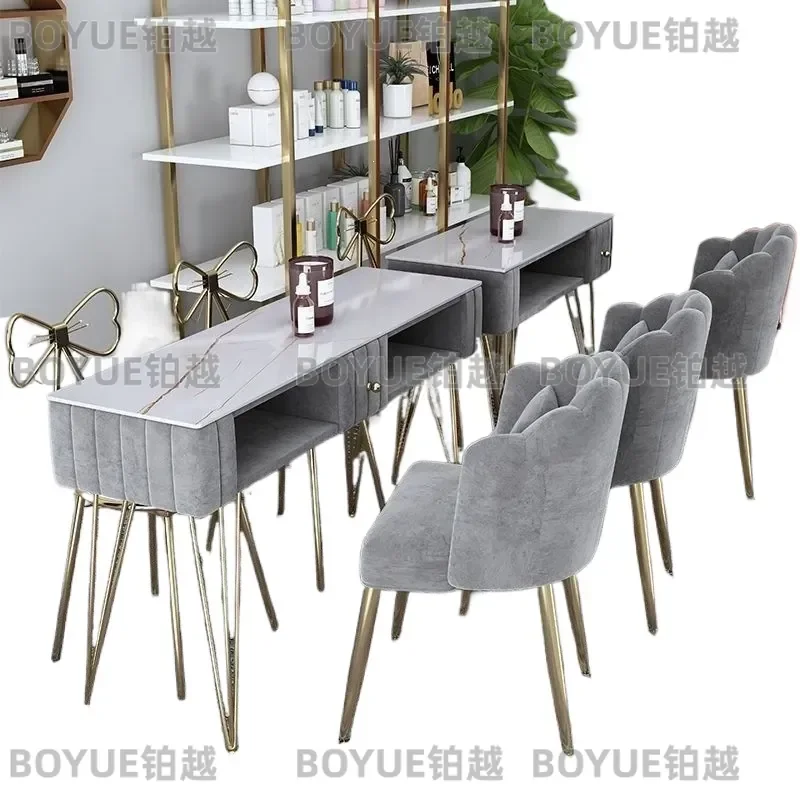 Nail art table and chair set economical single double light luxury marble ins Nail art table Nordic double