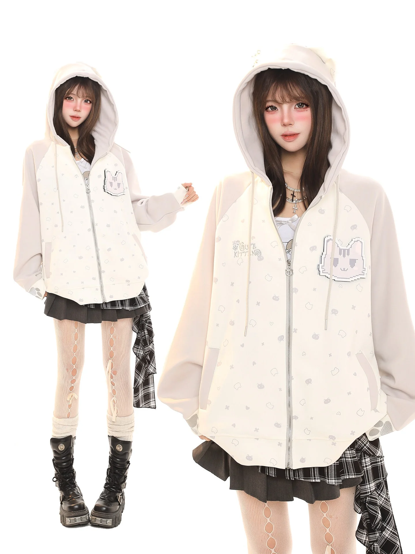 

Милый мультяшный кардиган с капюшоном, женский, весенний, в стиле lazy chic, свободный, повседневный, универсальный, верхняя одежда