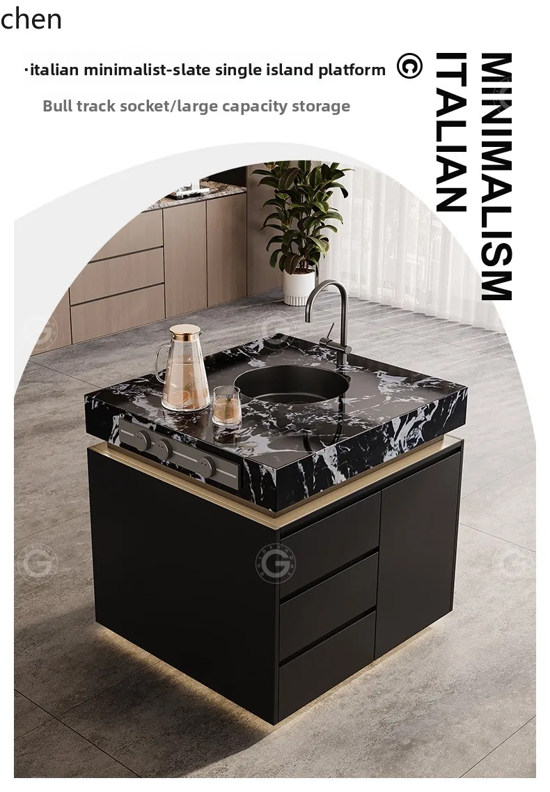 

LXC high-grade rock slab island cabinet with sink minimalist small apartment dining table integrated