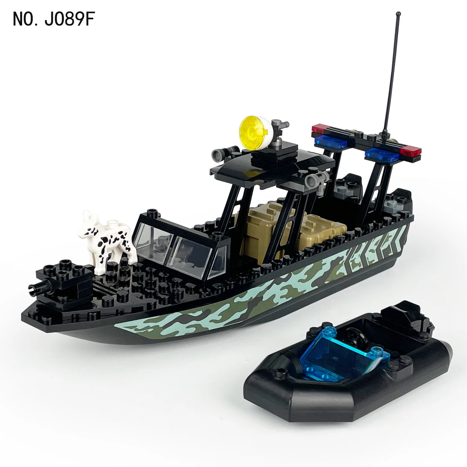 SWAT black camouflage sea python speedboat assault boat model small puzzle building block toy Christmas birthday gift