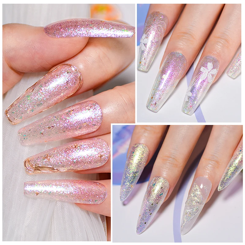 7ml Aurora Glitter Gel Nail Polish Pink Blue Shimmer Glitter Gold Foils Gel Polish For Manicure Soak Off UV LED Nail Supplies