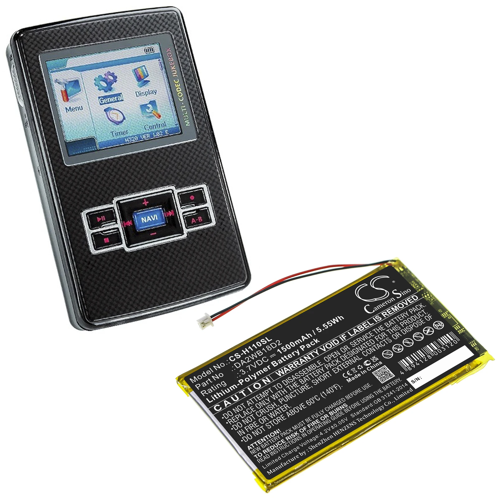 Cameron Sino 1500mAh Media Player Battery DA2WB18D2 for iRiver H110, H120, H140, H320, H340 MP3 Playmer