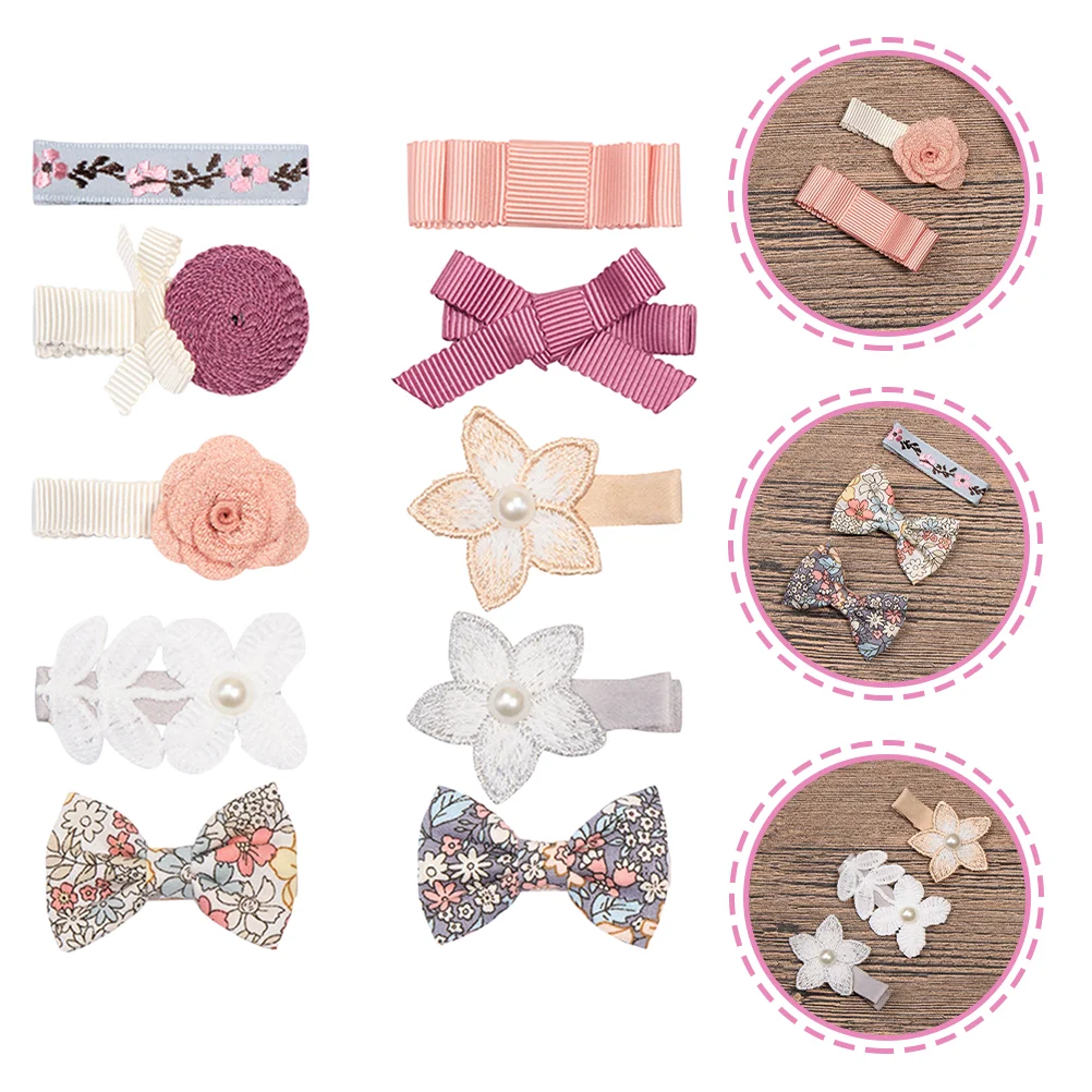 

10 Pcs Hairpin Fabric Clips for Girls Set Little Bow Barrettes Alloy Cloth Baby Child Women's