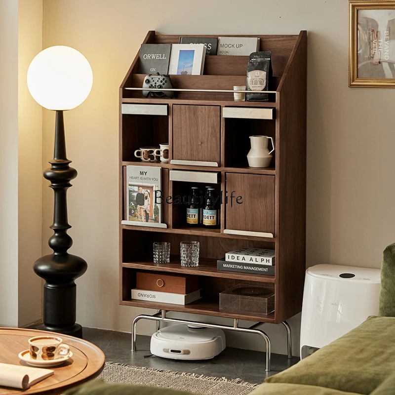 

North American black walnut retro solid wood magazine cabinet simple storage locker