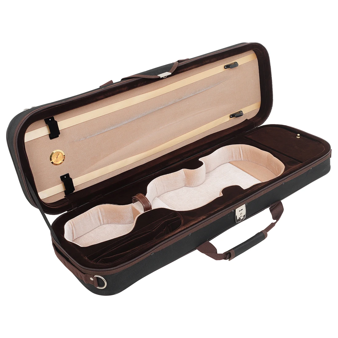 4/4 Violin Case Oxford Fabric with Hygrometer Waterproof Hard Shell Violin Travel Box with 2 Bow Holders Straps & Storage Pocket