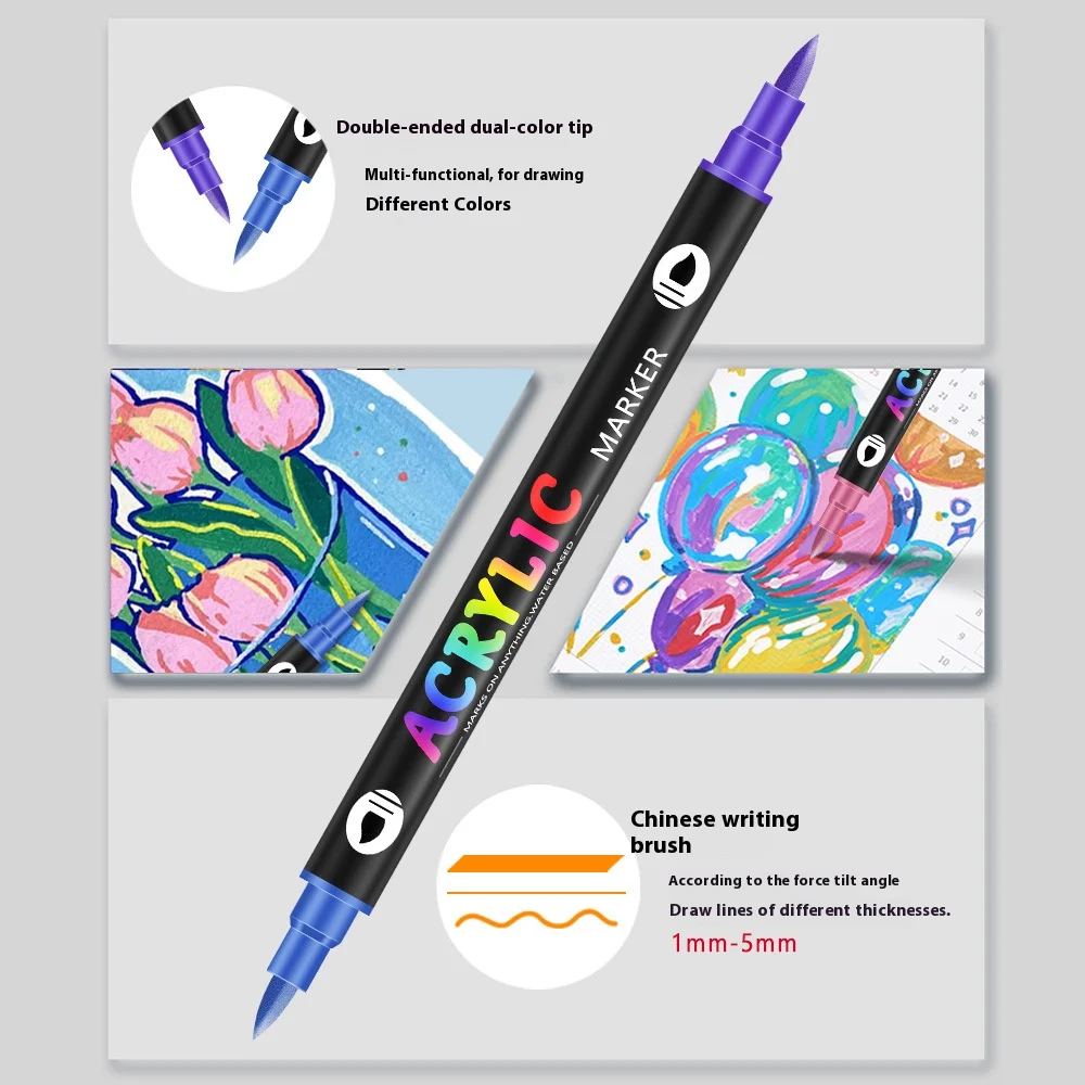 24-168 لون الاكريليك علامات مزدوجة الرأس لينة القلم تلميح 1-4 مللي متر للرسم رسم DIY CD الكتابة على الجدران للأطفال هدية لوازم الفن