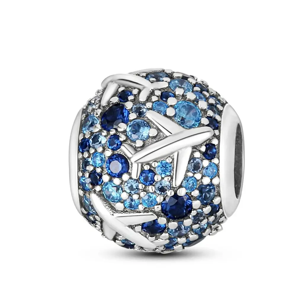 

925 Silver Bead Original Airplane Travel Zircon Fit Bracelet Charm Making Fine Jewelry For Woman