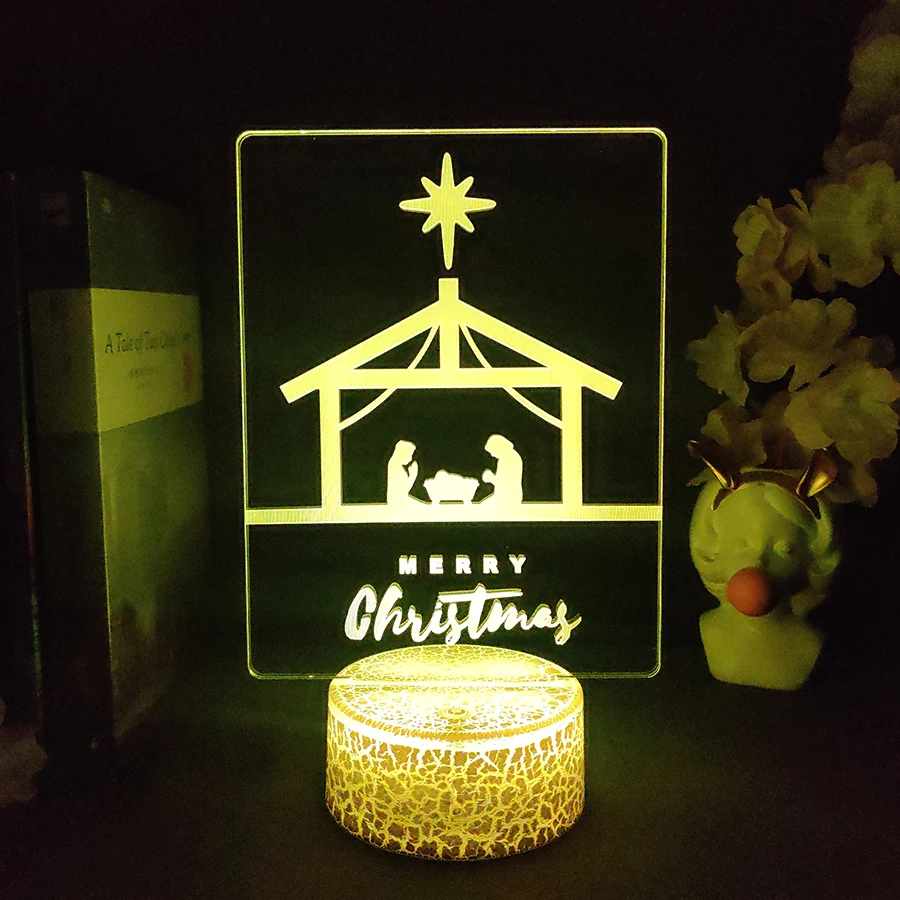 Jesus Birth LED Night Light Cute Room Decor Kids Bedroom Decoration Merry Xmas Bedside Atmpsphere Desk Lamp Nativity Scene Light