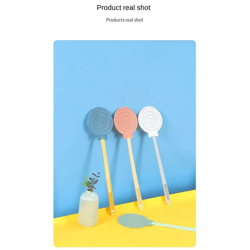 A96K-Candy Color Fly Swatter Thickened Plastic Durables Mosquito Swatter Long Handle Mosquito Swatter Mosquito