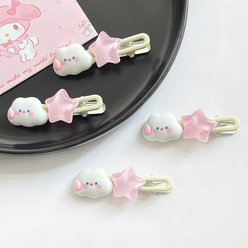 1 Pc Cute And Sweet Cloud Star Fluffy Hair Clips Pink Pentagram Hair Clips Girls Side Bangs Clip Headdress Hair Accessories