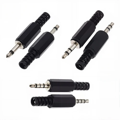 Imagen 2 del producto Conector macho para auriculares de audio con conector de 3,5 mm, enchufe estéreo de un solo/doble canal con carcasa de plástico negro