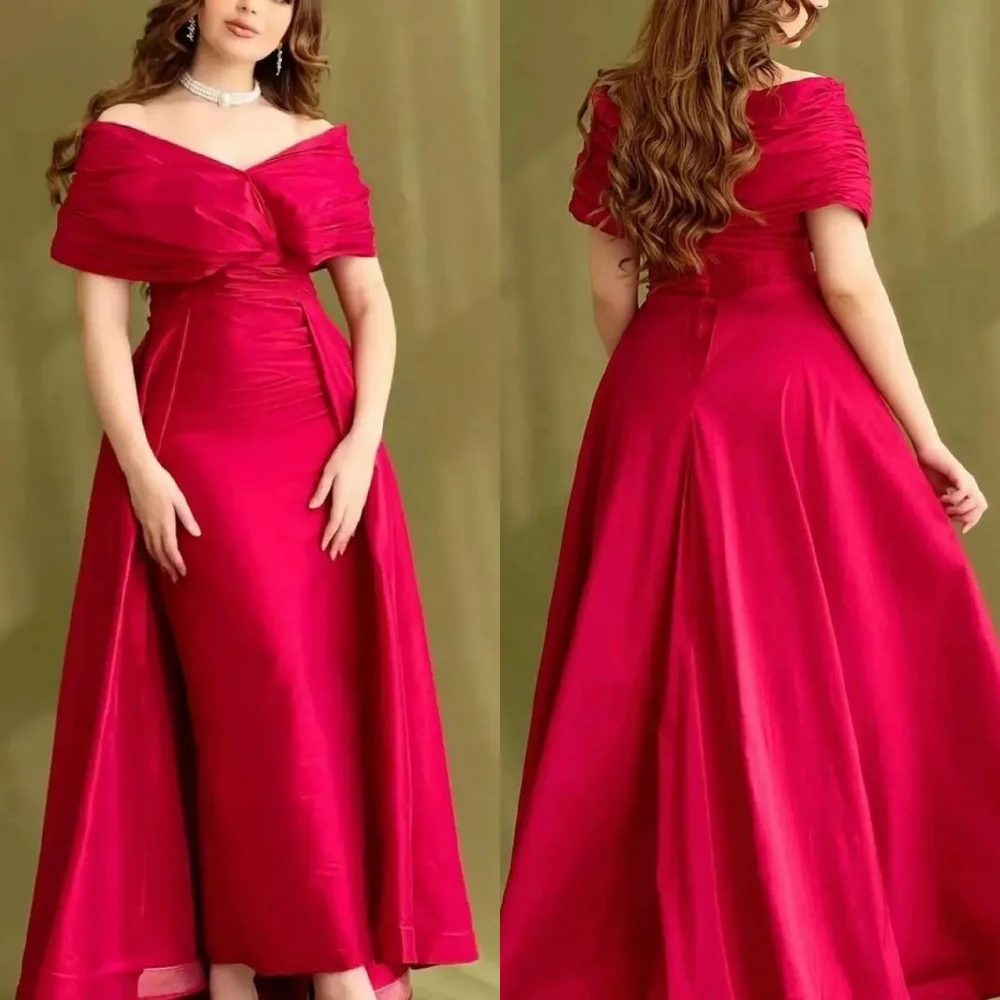 Vestido de baile drapeado de satén de Arabia Saudita, vestido de baile con hombros descubiertos de compromiso, vestido de ocasión a medida, vestidos Midi