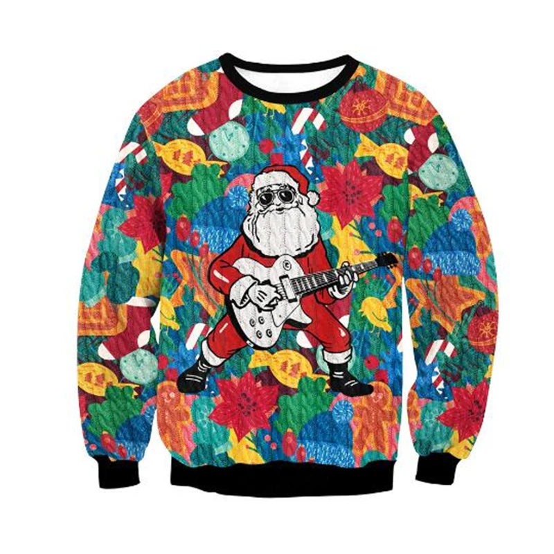 Christmas Funny Printing Men\'s O-neck Sweatshirts Polyester Casual Pullovers For Male Clothing 3d Graphic Long Sleeve Tops