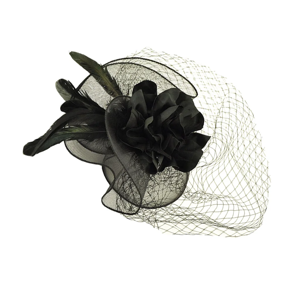 

Fascinator Veil Hat Hair Clip Elegant Tea Party Halloween Prom Banquet Funeral Accessory Classic Fascinator Hat for Women