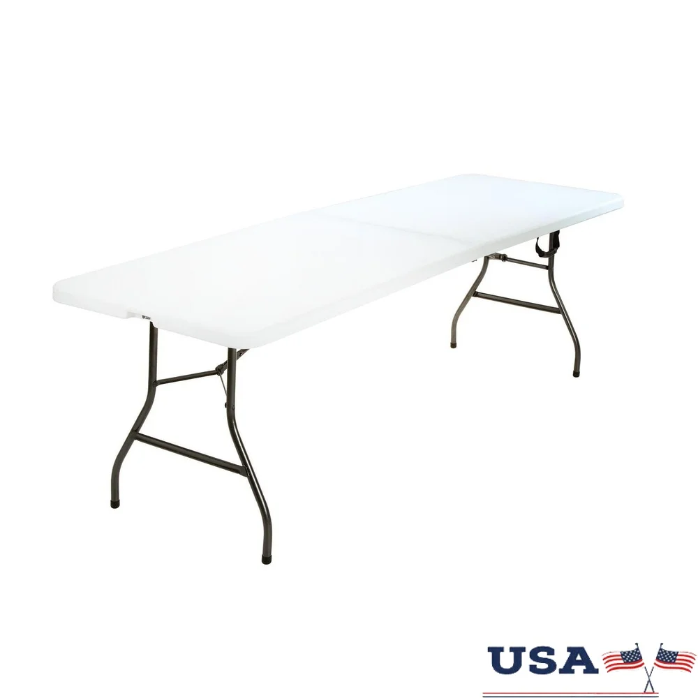 

8 Foot Folding Table Waterproof Easy Clean Portable Indoor Outdoor Use Heavy Duty Steel Frame Space Saving Design