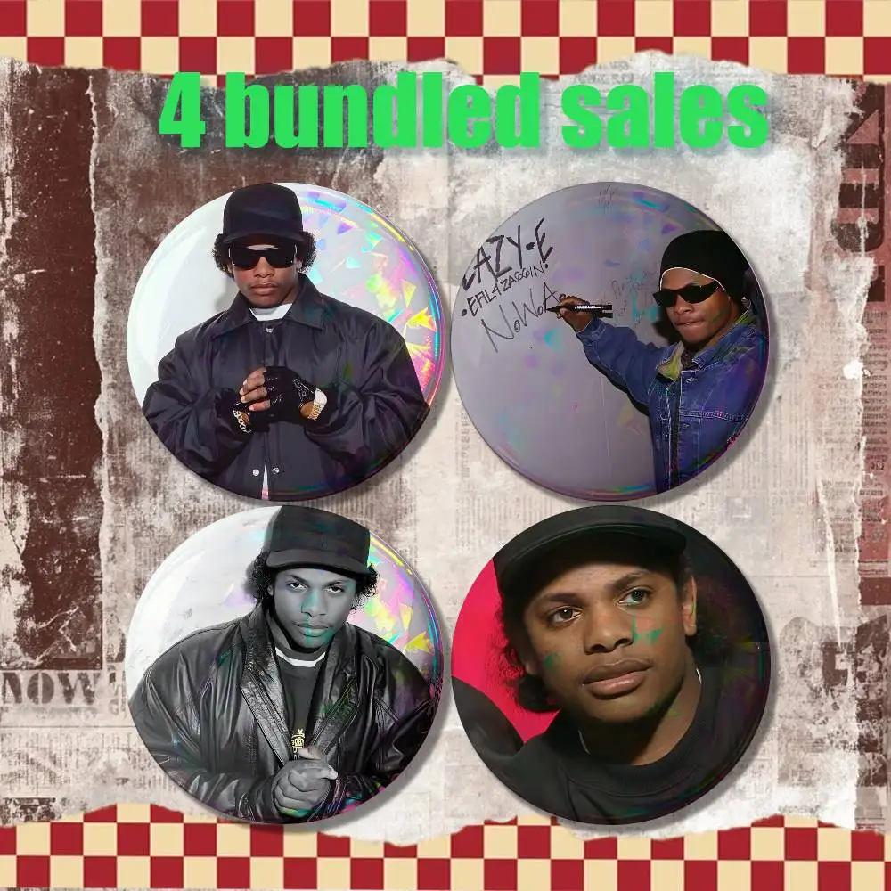 Rapper E-Eazy E Brooches for Backpack Accessories 25,32,44,58,75mm Round Enamel Pins 4-piece set Cartoon Anime Badge
