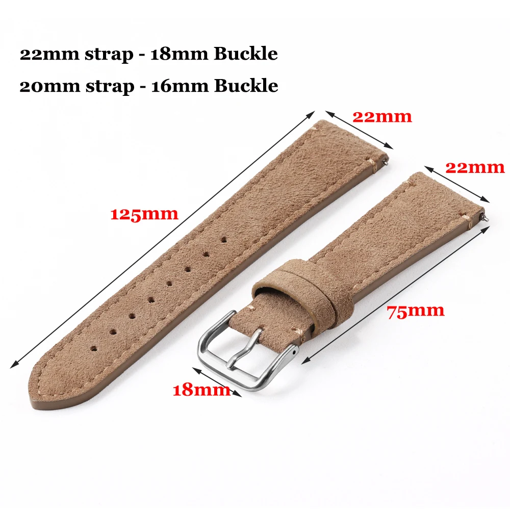 Suede Leather Strap for Seiko Watch Band Vintage Bracelaet Handmade Stitching Wristband 20mm 22mm