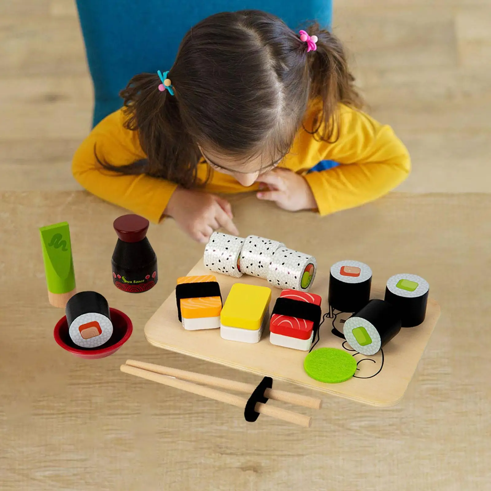 Pretend Play Kitchen Toys Wooden Sushi Playset for Children Ages 3+