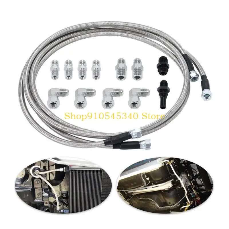 U2JA Braided Transmission Cooler Hose Lines Fitting Compatible for 4L80E TH350 TH400 4L60E 4L80E 700R4 200-4R TR6060 4R70W C5 view 3