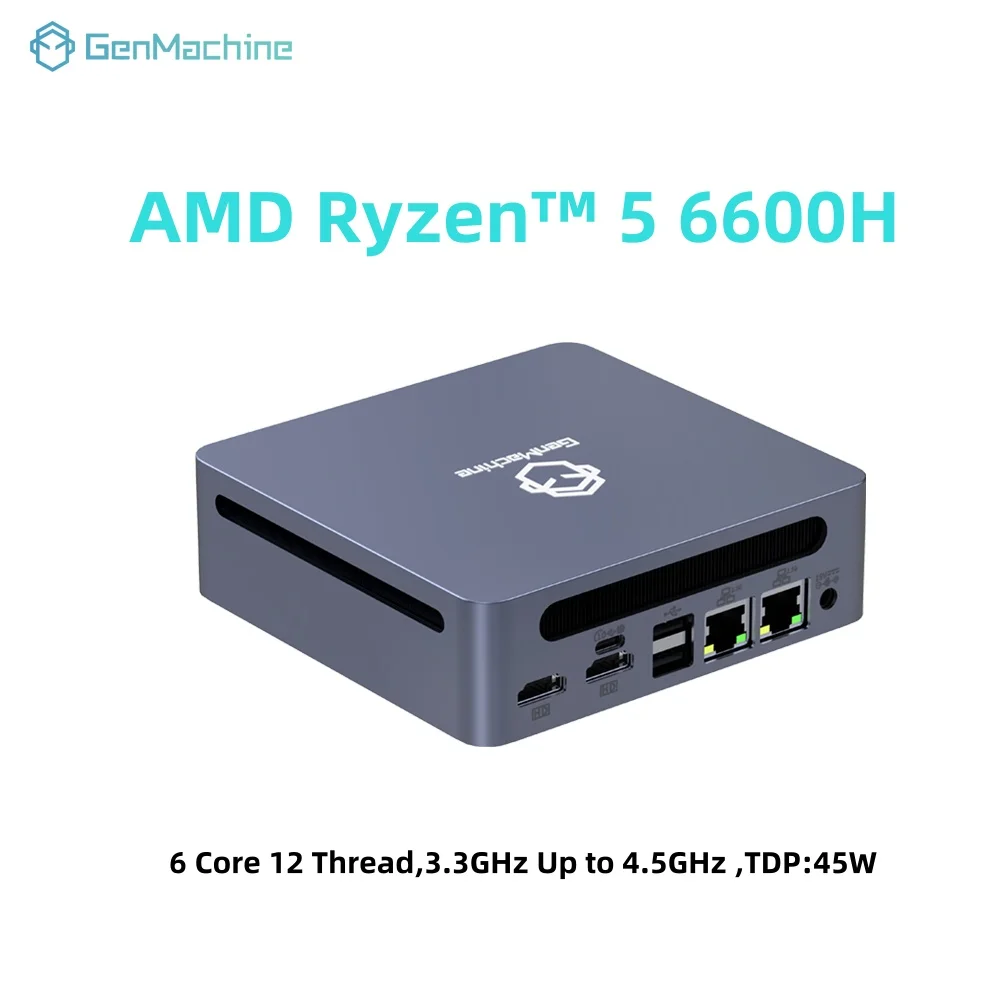 GenMachine AMD Ryzen 5 6600H Mini PC 4.5GHz 45W 6 Core 12 Thread Windows 11 DDR5 16G 6400Mhz 2.5G LAN USB4 WIFI6 Mini Pc Gaming