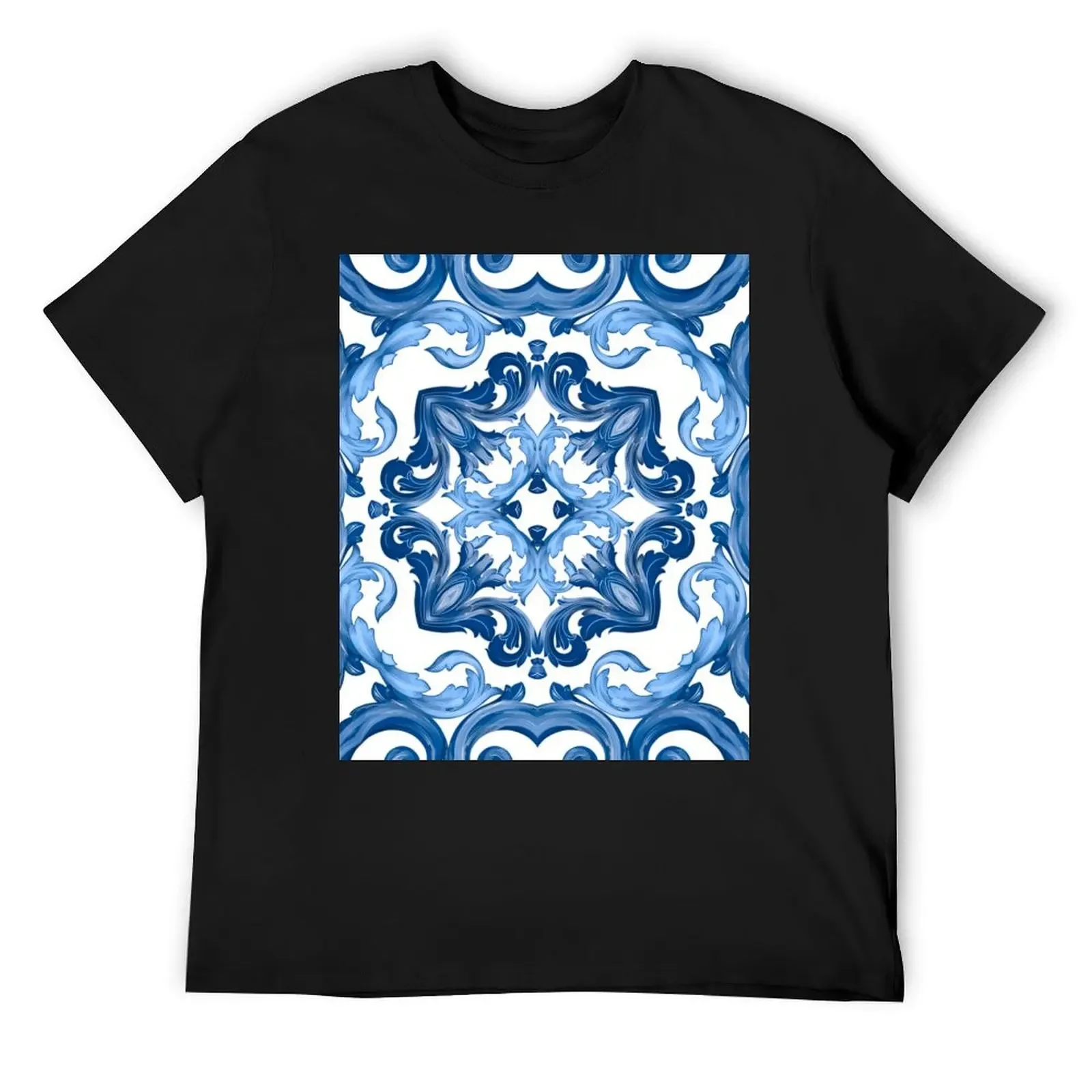 

Summer,blue tiles,mosaic,Sicilian style, pattern T-Shirt quick drying Clothing Funny t-shirt topping plain t shirts men