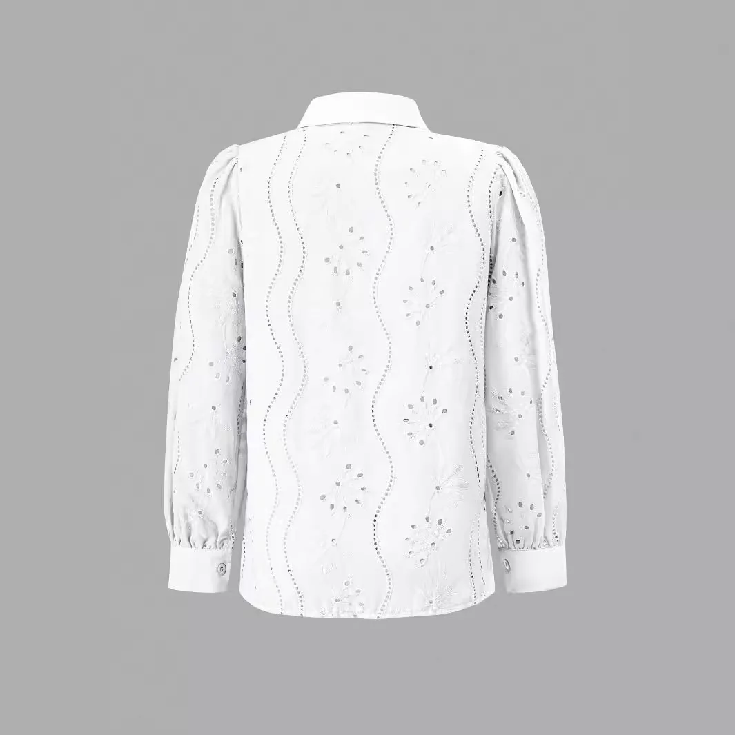 White Long Sleeve Buttons Shirt Women 2024 Autumn Casual Solid Offie Embroidery Women\'s Tops Blouse Shirts Top Femme Camicette