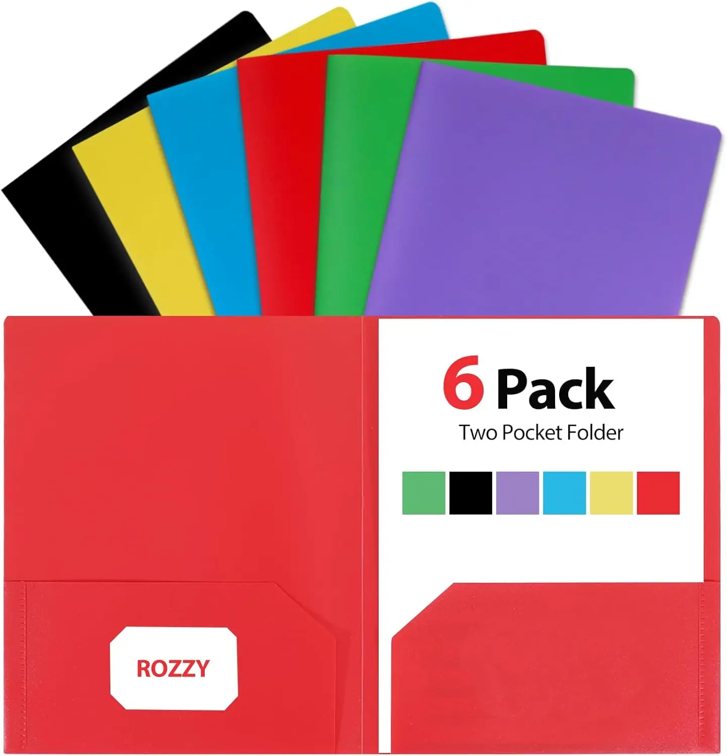 

Plastic Folders with Pockets, 6 Pack Document Folders with Business Card Slot, Office Supplies