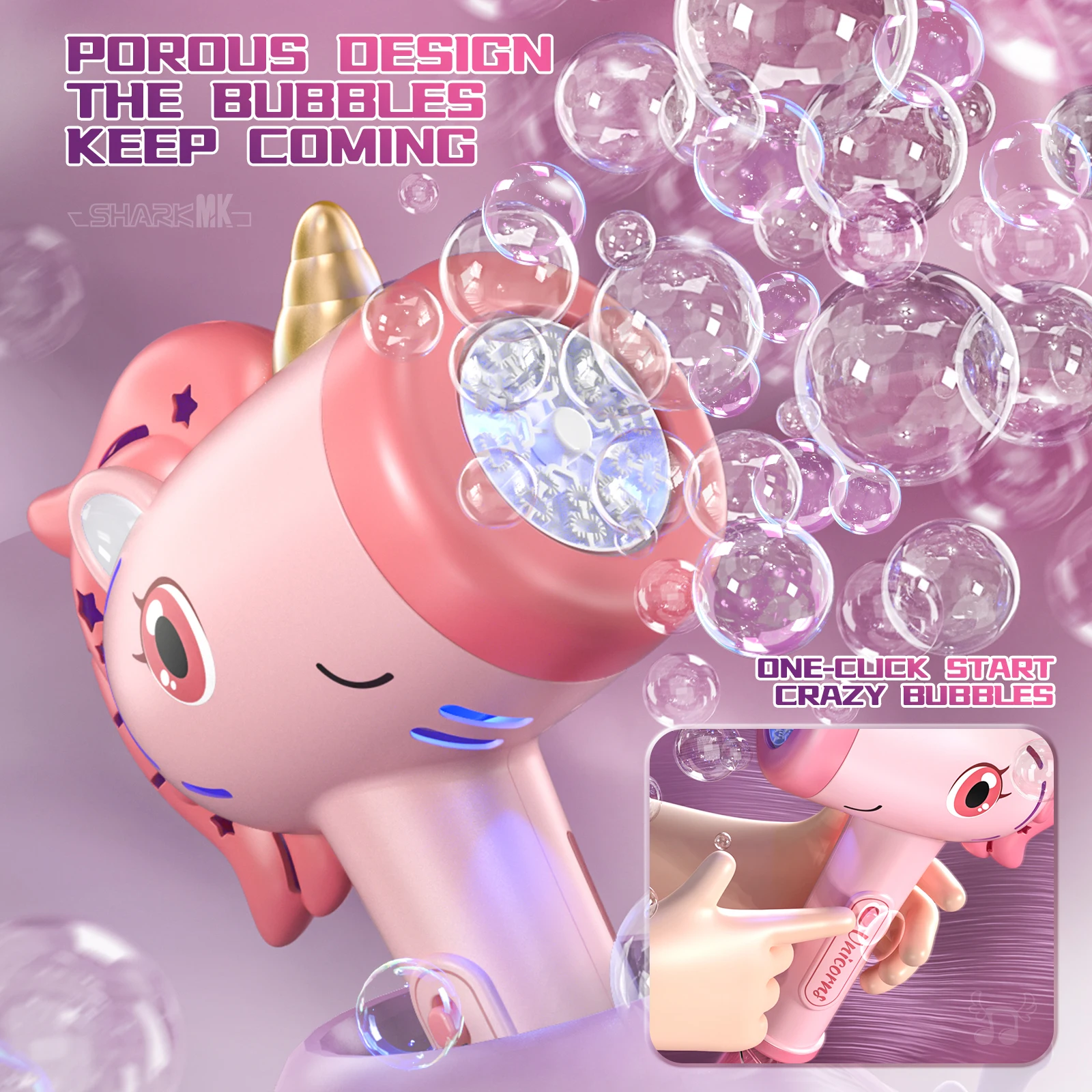 Automatyczna maszyna do baniek mydlanych Jednorożec Fantasy LED Lights Zabawka baniek mydlanych na zewnątrz dla dzieci powyżej 3 lat Bez zawartości roztworu do baniek