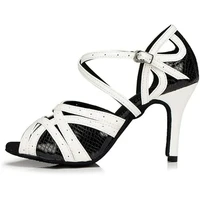 Black White Latin Dance Shoes for Womens Soft Bottom Indoor Jazz Tango Cha Cha Party High Heel Girl Dancing  Hollow Out Sandals - Image 4