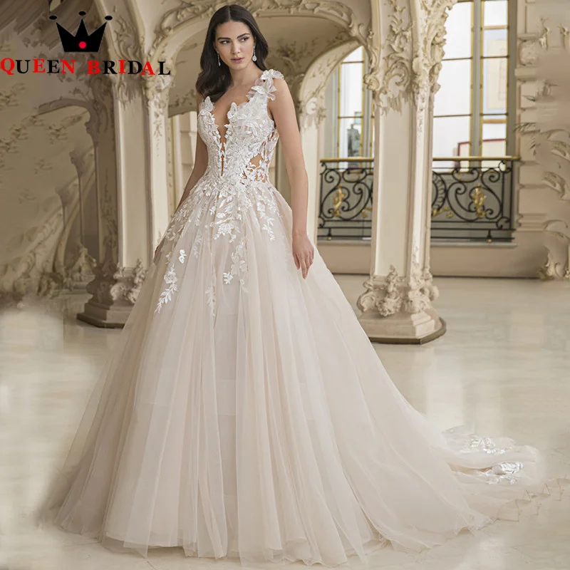 

A Line V Neck Appliques Wedding Dress 2023 New Elegant Tulle Floor Length Sleeveless Bridal Gowns Vestidos De Novia Custom D11X