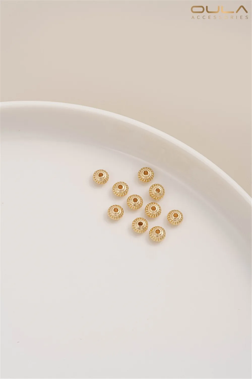 14K Gold-Encrusted Lantern Beads Threaded Flat Fire Wheel Spacers DIY Handcrafted Loose Bead Jewelry Accessories