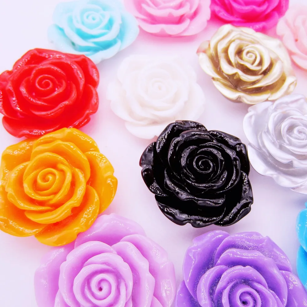 NEW Mix Color 42MM Resin Flower With Straight Hole Loose Beads For Kids Girls DIY Hand Made Gift Jewelry Accessory 50PCS/Lot