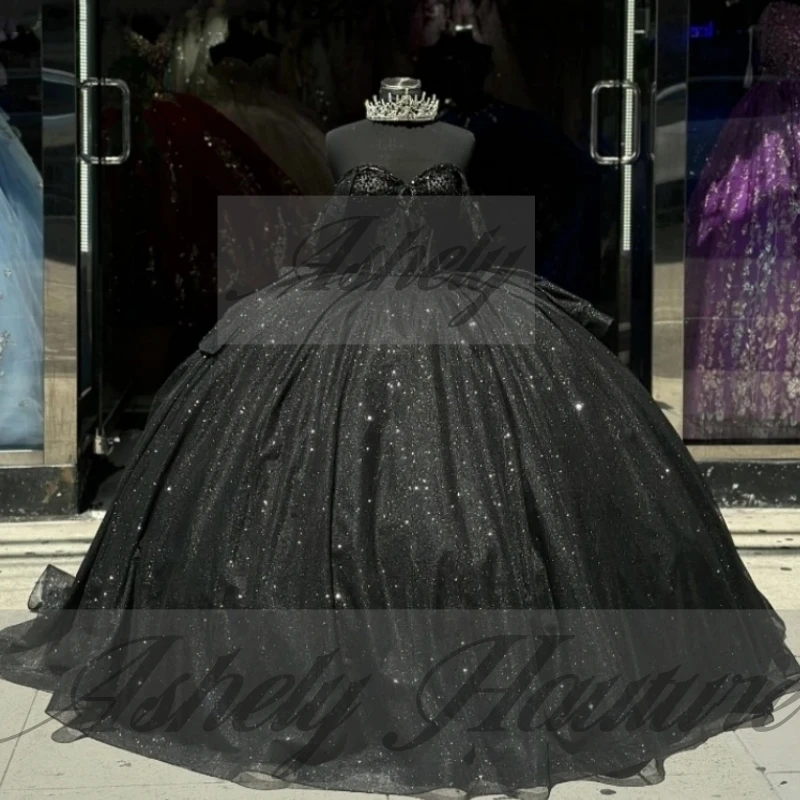 A3158 Gothic Schwarz Mexikanische Frauen Hochzeit Party Kleid Perlen Korsett Puffy Rock Süße 15/16 Mädchen Quinceanera Prom 2025 Angepasst