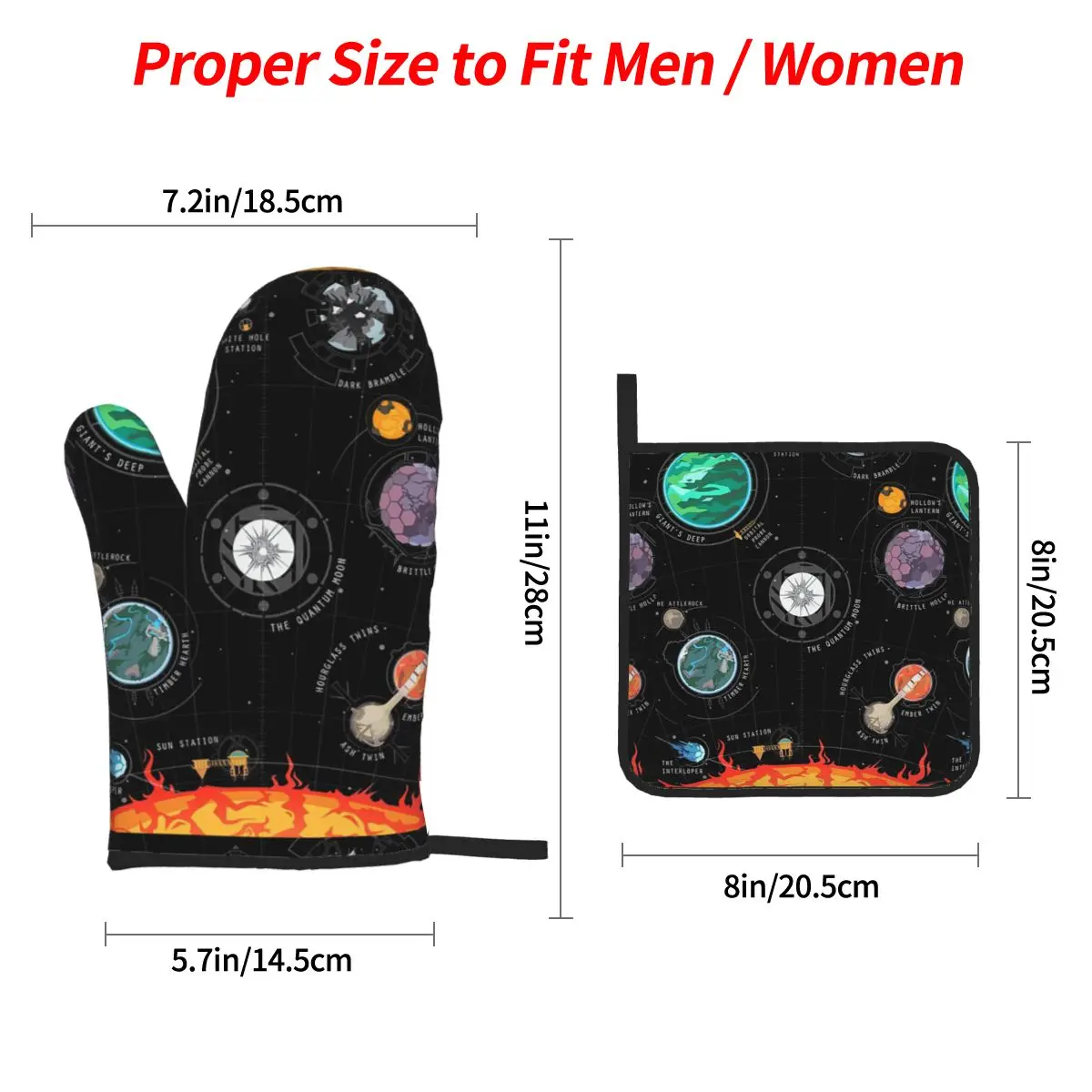 Outer Wilds System Oven Mitts and Pot Holder Sets of 4 for Baking Kitchen Cooking Grilling Resistant Non-Slip Gloves