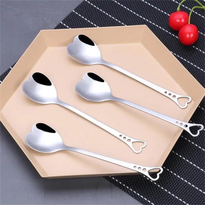 3-10pcs Stainless Steel Heart Shape Coffee Spoons Hollowed Out Heart-shaped Coffee Spoon Stirring Spoon TeaspoonCoffeeware