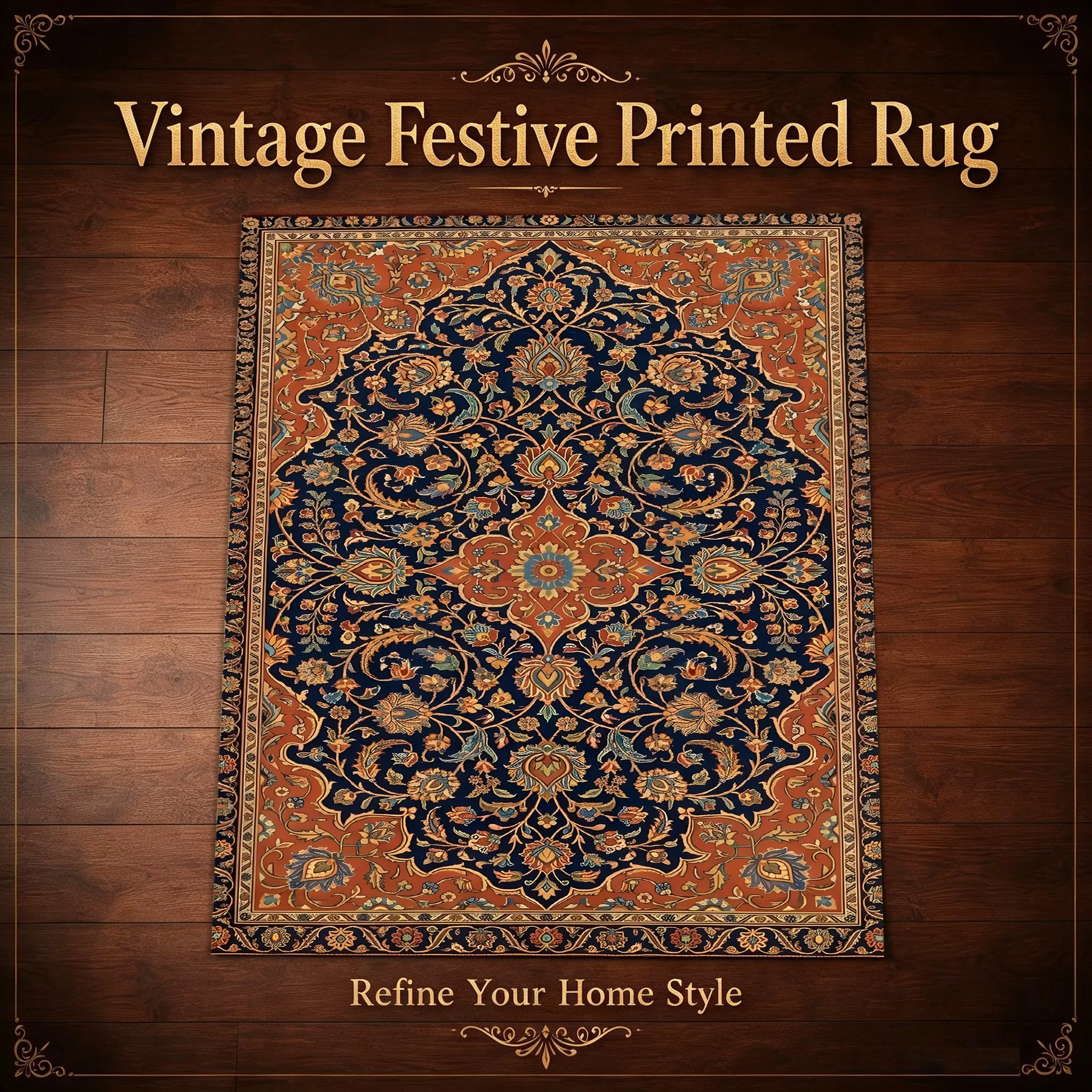 Persian Classic Symmetrical Floral Retro Ethnic Christmas New Year Velvet Rug for Living Room, Bedroom and Entryway, Winter