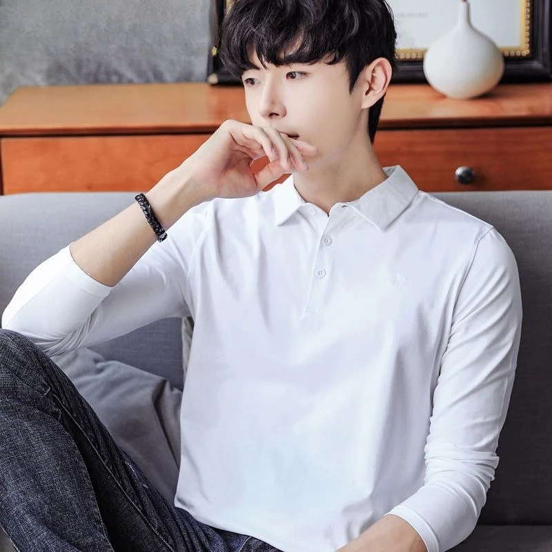 Men's Spring/Autumn Outerwear Long Sleeve Polo Shirt Middle-Aged Pure Cotton Collared Top Plus Size Black