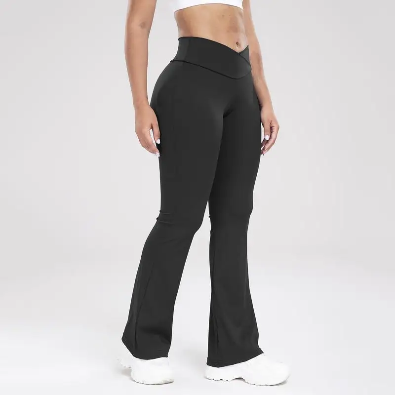 

Flared Yoga Pants Cross Waist Bell Bottoms Women's Fashion Summer Wear Comfortable Breathable Casual Trousers