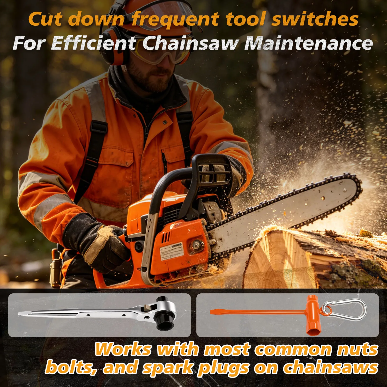 Chainsaw Maintenance Tool Kit Including Double End Wrench T Bar Wrench with 2 Hook Combination Screwdriver Repair Chainsaw Tool