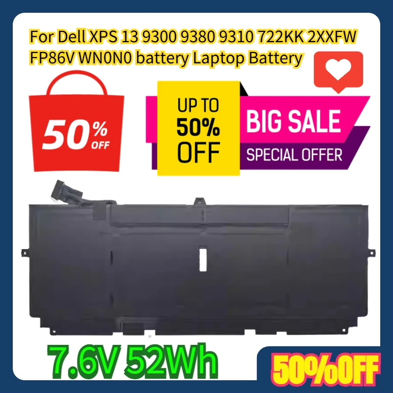 

For Dell XPS 13 9300 9380 9310 722KK 2XXFW FP86V WN0N0 Battery 722KK 7.6V 52Wh Laptop Battery