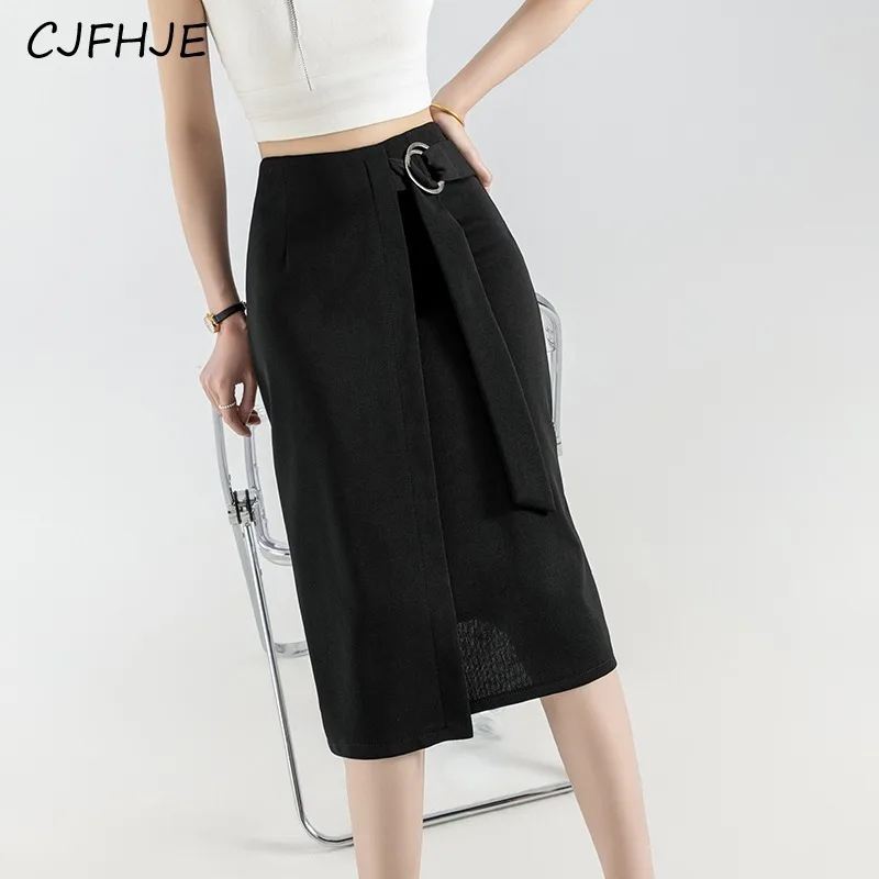 

CJFHJE Fashion Women's High Waist Strap Wrapped Hip Skirt Spring Korean Versatile Irregular Mid Length Women Split Half Skirt