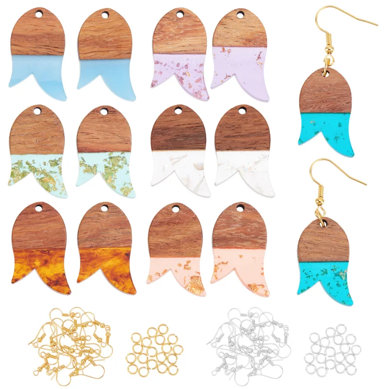 Creative Cute Fish Shape Resin Wood Pendants for Handmade DIY Women Party Dangle Earrings Jewelry Making Crafts Accessories