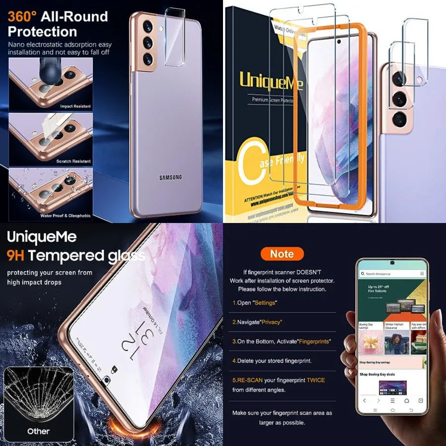 for Samsung Galaxy S21 Plus Screen Protector, 9H Hardness Fingerprint Unlock Samsung S21+ Tempered Glass + Camera Lens Protecto