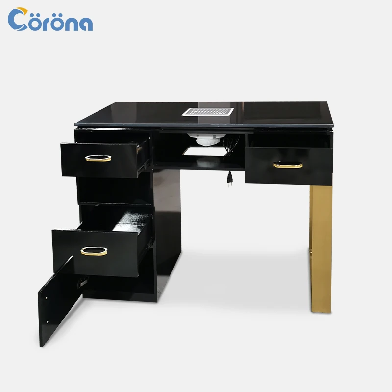 Modern Beauty Nail Salon Furniture Black Nail Manicure Table With Dust Collector